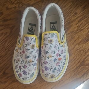 Custom Vans Floral Slip-On Sneakers with Yellow Trim